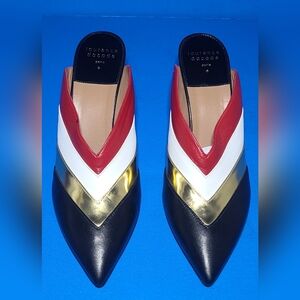 Laurence  Dacade Women's Black-gold-white-red leather  heel Mule Shoes Sz 9 US